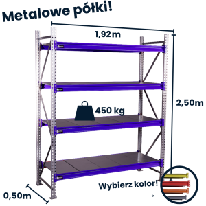 Regał magzynowy Hayrax FleXo 250x192x50cm, 450kg nośności, 4 półki, moduł bazowy