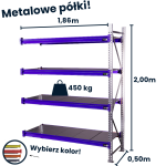 Regał magzynowy Hayrax Flexo 200x186x50cm, 450kg nośności, 4 półki moduł dostawny
