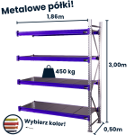 Regał magzynowy Hayrax Flexo 300x186x50cm, 450kg nośności, 4 półki moduł dostawny