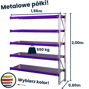 Regał magzynowy Hayrax Flexo 200x156x60cm, 550kg nośności, 5 półek moduł dostawny