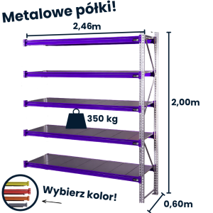 Regał magzynowy Hayrax Flexo 200x246x60cm, 350kg nośności, 5 półek moduł dostawny