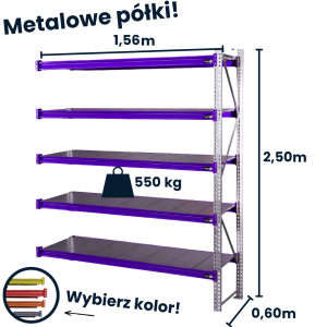 Regał magzynowy Hayrax Flexo 250x156x60cm, 550kg nośności, 5 półek moduł dostawny