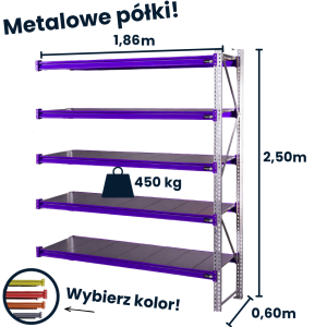 Regał magzynowy Hayrax Flexo 250x186x60cm, 450kg nośności, 5 półek moduł dostawny