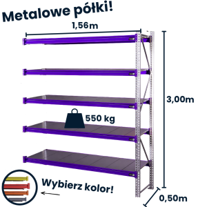 Regał magzynowy Hayrax Flexo 300x156x50cm, 550kg nośności, 5 półek moduł dostawny