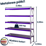 Regał magzynowy Hayrax Flexo 300x246x50cm, 350kg nośności, 5 półek moduł dostawny