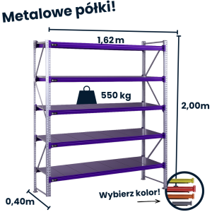 Regał magzynowy Hayrax FleXo 200x162x40cm,550kg nośności, 5 półek, moduł bazowy