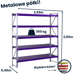 Regał magzynowy Hayrax FleXo 200x252x40cm,350kg nośności, 5 półek, moduł bazowy