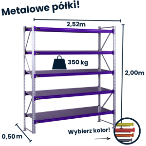 Regał magzynowy Hayrax FleXo 200x252x50cm,350kg nośności, 5 półek, moduł bazowy