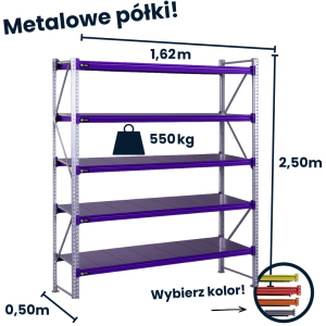 Regał magzynowy Hayrax FleXo 250x162x50cm,550kg nośności, 5 półek, moduł bazowy