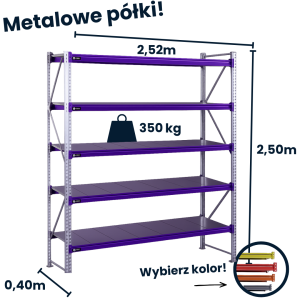 Regał magzynowy Hayrax FleXo 250x252x40cm,350kg nośności, 5 półek, moduł bazowy