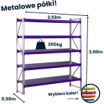 Regał magzynowy Hayrax FleXo 300x252x50cm,350kg nośności, 5 półek, moduł bazowy