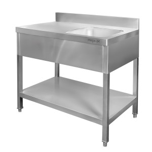 Stół ze stali nierdzewnej przyścienny ze zlewem po prawej stronie i z półką S-100 cm G-60 cm H-85 cm N