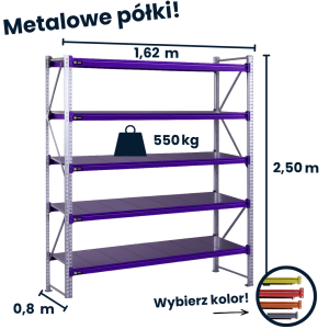 Regał magazynowy Hayrax FleXo 250x162x80cm, 550kg nośności, 5 półek, moduł bazowy