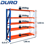 Regał magazynowy 5-półkowy DURO H-202 cm L-195 cm G-60 cm moduł dostawny