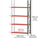 Regał magazynowy 4-półkowy FORTIS 200 cm(h) x 158,5 cm x 50 cm moduł dostawny