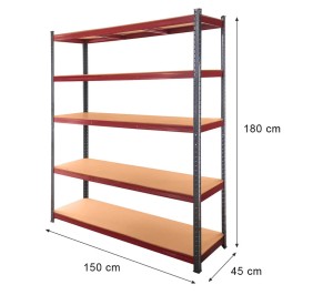 Regał magazynowy W-180 cm S-150 cm G-45 cm, 275kg 5 półek