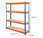 Regał magazynowy W-180 S-150 G-45, 500 kg, 4 półki