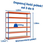 Regał magazynowy Riveto 1,98 (h) x 1,23 x 1,23m, 800kg nośności półki, płyta wiórowa