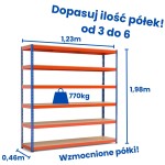 Regał magazynowy Riveto 1,98 (h) x 1,23 x 0,46m, 770kg nośności półki, płyta wiórowa