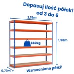Regał magazynowy Riveto 1,98 (h) x 2,15 x 0,77m, 660kg nośności półki, płyta wiórowa