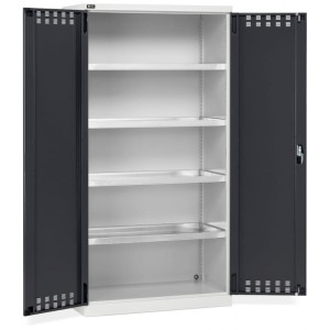 Szafa perfom z drzwiami skrzydłowymi perforowanymi key comfort 1023 x 555 x 2000 szary jasny z antracytem