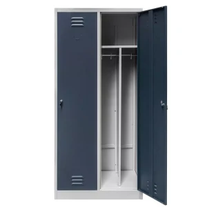 Szafka ubraniowa BHP J-80 2 drzwiowa z przegrodami szara/ grafitowy front S-80 cm G-50 cm H-180 cm skręcana