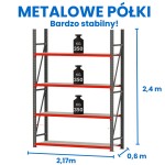 Regał magazynowy 4-półkowy FORTIS 240 cm(h) x 217 cm x 60 cm moduł bazowy