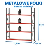 Regał magazynowy 4-półkowy FORTIS 240 cm(h) x 267 cm x 50 cm moduł bazowy