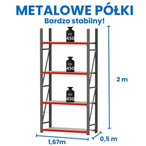 Regał magazynowy 4-półkowy FORTIS 200 cm(h) x 167 cm x 50 cm moduł bazowy
