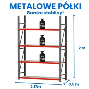 Regał magazynowy 4-półkowy FORTIS 200 cm(h) x 217 cm x 50 cm moduł bazowy