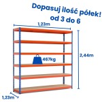 Regał magazynowy Riveto 2,44 (h) x 1,23 x 1,23m, 467kg nośności półki, płyta wiórowa