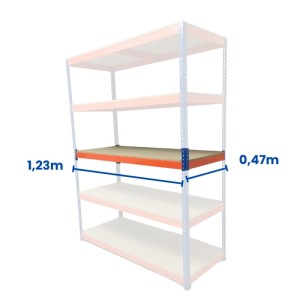Półka kompletna do regałów Riveto 1231 x 468 mm, wraz z płytą wiórową 16mm